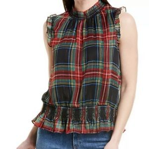 NWT J Crew Sleeveless Mockneck Top in Gilded Stewart Tartan Plaid AW895 Size 00
